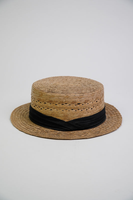 Flat Head Hat with Black Band and Smoke Eyelet