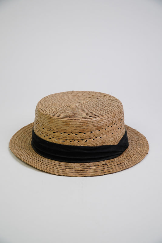 Flat Head Hat with Black Band and Smoke Eyelet