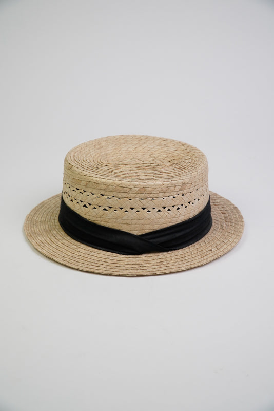 Flat Head Hat with Black Band and Eyelet