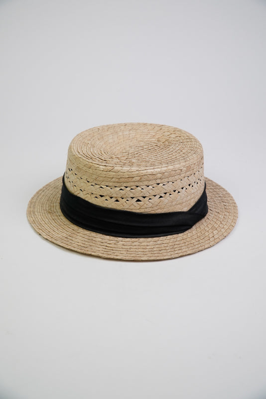 Flat Head Hat with Black Band and Eyelet