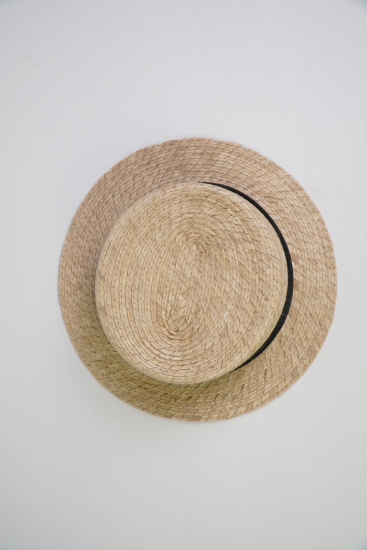 Flat Head Hat with Black Band and Eyelet